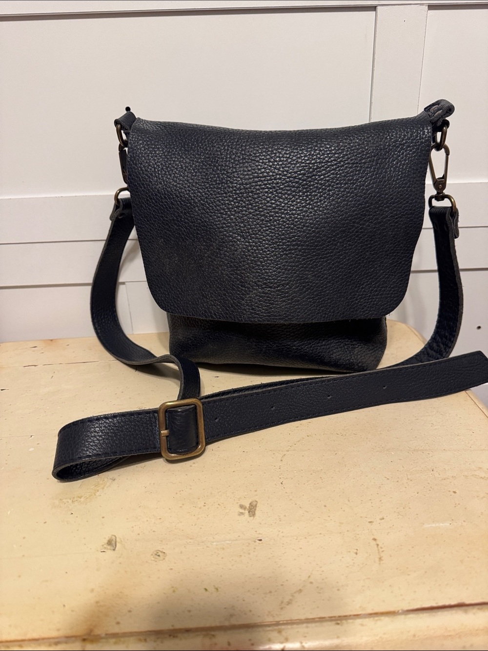 Blue Pebbled Leather Calma from Spain Crossbody Bag - Minimalist Timeless Style